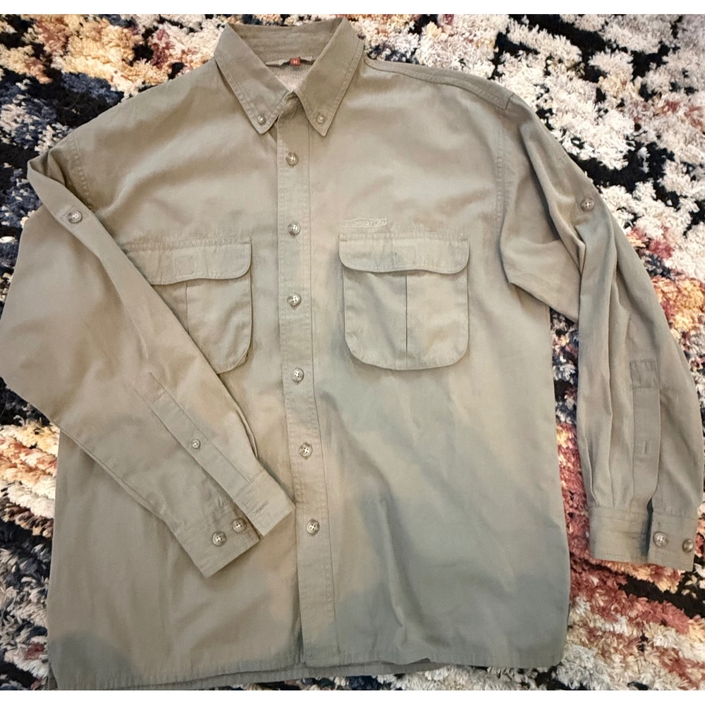 Redington Mens Fishing Shirt Long Sleeve UPF 30 Vented Sage Green Khaki Medium